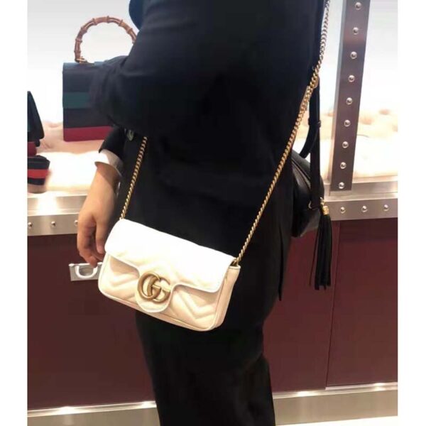 Gucci Women GG Marmont Matelassé Leather Super Mini Bag White Double G (9)