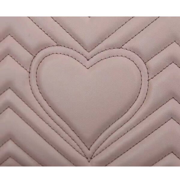 Gucci Women GG Marmont Matelassé Shoulder Bag Pink Chevron Leather Double G (6)
