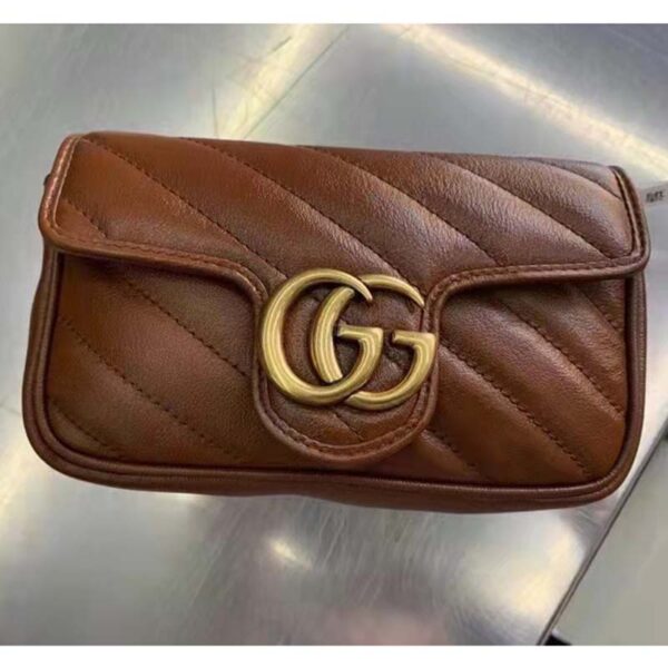 Gucci Women GG Marmont Matelassé Super Mini Bag Brown Double G (11)