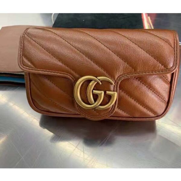 Gucci Women GG Marmont Matelassé Super Mini Bag Brown Double G (12)