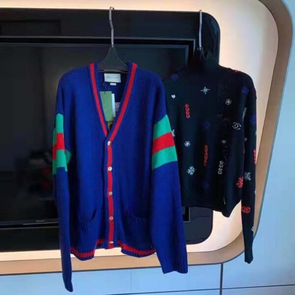 Gucci Women Gucci 100 Wool Cardigan Blue Wool Green Red V-Neck (10)