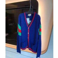 Gucci Women Gucci 100 Wool Cardigan Blue Wool Green Red V-Neck