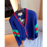 Gucci Women Gucci 100 Wool Cardigan Blue Wool Green Red V-Neck