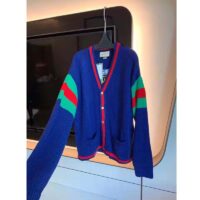 Gucci Women Gucci 100 Wool Cardigan Blue Wool Green Red V-Neck