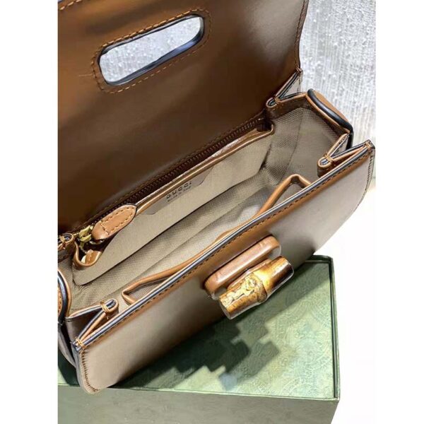 Gucci Women Gucci Women GG Small Top Handle Bag Bamboo Brown Leather (6)