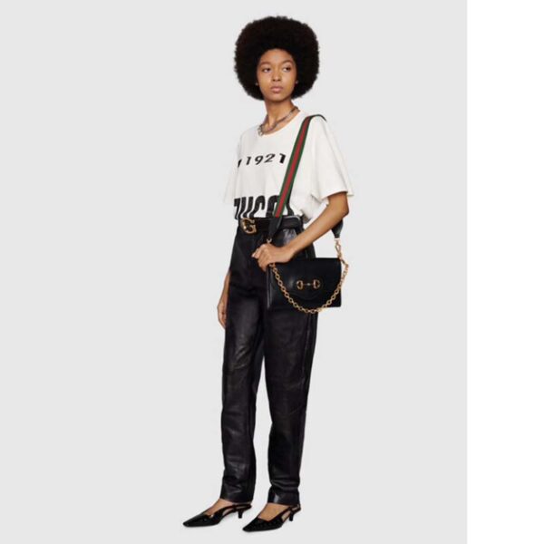 Gucci Women Horsebit 1955 Small Bag Black Leather Gold Toned Hardware Horsebit (2)