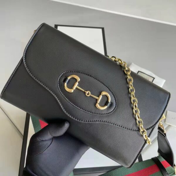 Gucci Women Horsebit 1955 Small Bag Black Leather Gold Toned Hardware Horsebit (6)