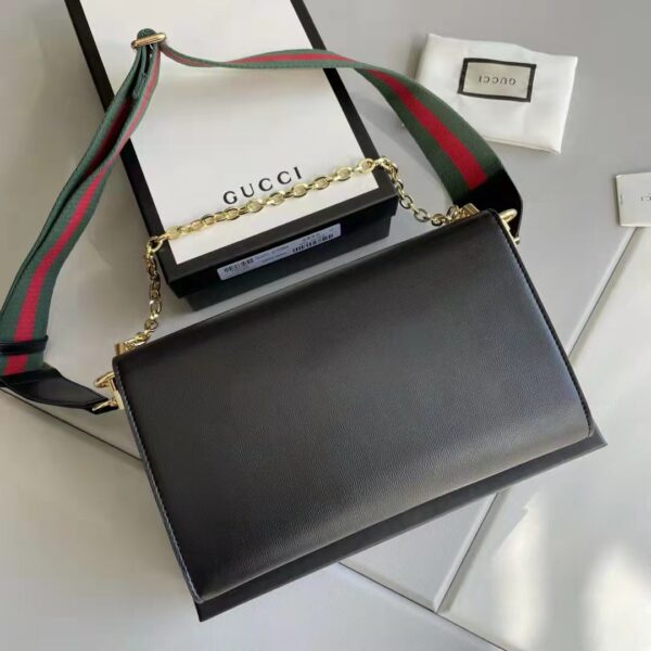 Gucci Women Horsebit 1955 Small Bag Black Leather Gold Toned Hardware Horsebit (7)