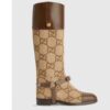 Gucci Women Knee-High Boot Harness Beige Ebony Maxi GG Canvas Interlocking G