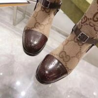 Gucci Women Knee-High Boot Harness Beige Ebony Maxi GG Canvas Interlocking G (3)