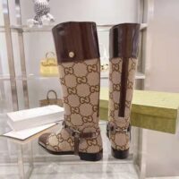 Gucci Women Knee-High Boot Harness Beige Ebony Maxi GG Canvas Interlocking G (3)