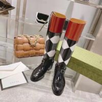 Gucci Women Knee-High Optical Print Boot Black Brown Leather Interlocking G (8)