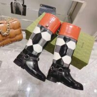 Gucci Women Knee-High Optical Print Boot Black Brown Leather Interlocking G (8)