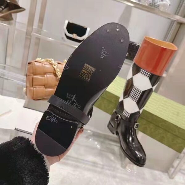 Gucci Women Knee-High Optical Print Boot Black Brown Leather Interlocking G (7)