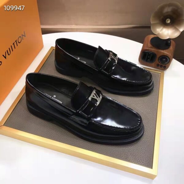 Louis Vuitton LV Men Major Loafer Black Glazed Calf Leather Monogram Canvas (4)