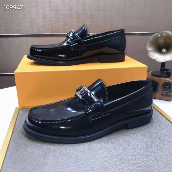 Louis Vuitton LV Men Major Loafer Black Glazed Calf Leather Monogram Canvas (6)