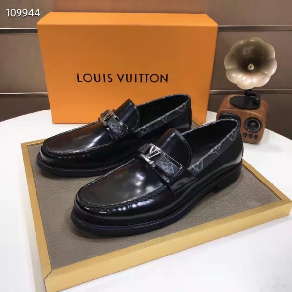 Louis Vuitton LV Men Major Loafer Black Glazed Calf Monogram Canvas (4)