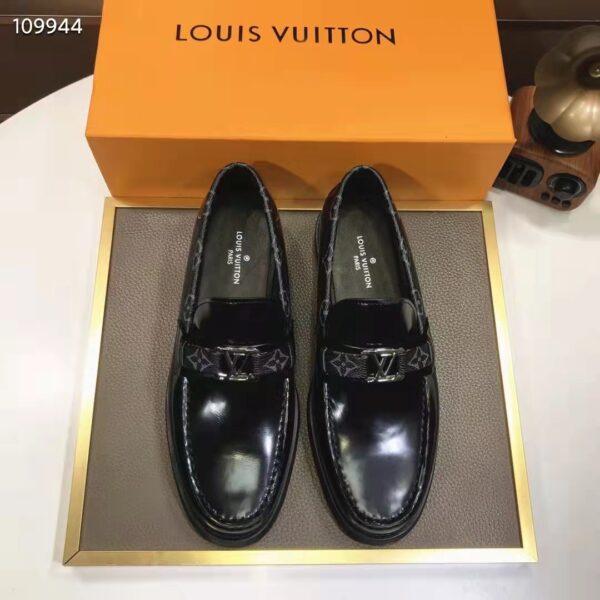 Louis Vuitton LV Men Major Loafer Black Glazed Calf Monogram Canvas