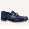 Louis Vuitton LV Men Major Loafer Navy Blue Glazed Calf Monogram Canvas