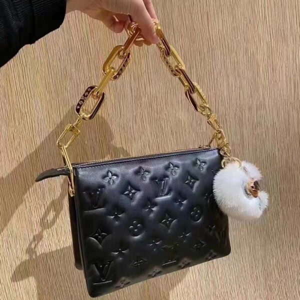 Louis Vuitton LV Unisex Coussin BB Black Monogram-Embossed Puffy Lambskin Calfskin (15)