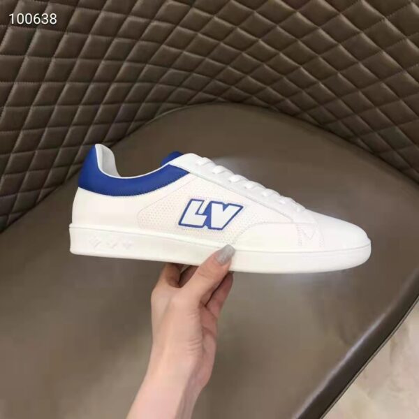 Louis Vuitton LV Unisex Luxembourg Sneaker Blue Perforated Calf Leather Rubber (7)