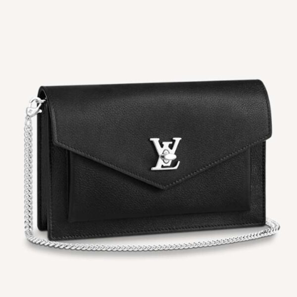 Louis Vuitton LV Unisex Mylockme Chain Pochette Black Soft Grained Calfskin