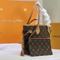 Louis Vuitton LV Unisex Neverfull PM Tote Brown Monogram Coated Canvas Cowhide