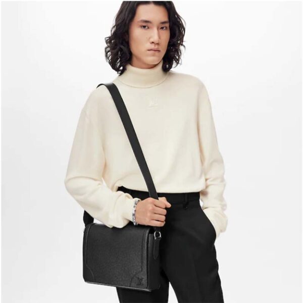 Louis Vuitton LV Unisex New Flap Messenger Black Taiga Cowhide Leather (3)