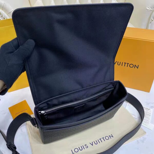 Louis Vuitton LV Unisex New Flap Messenger Black Taiga Cowhide Leather (5)