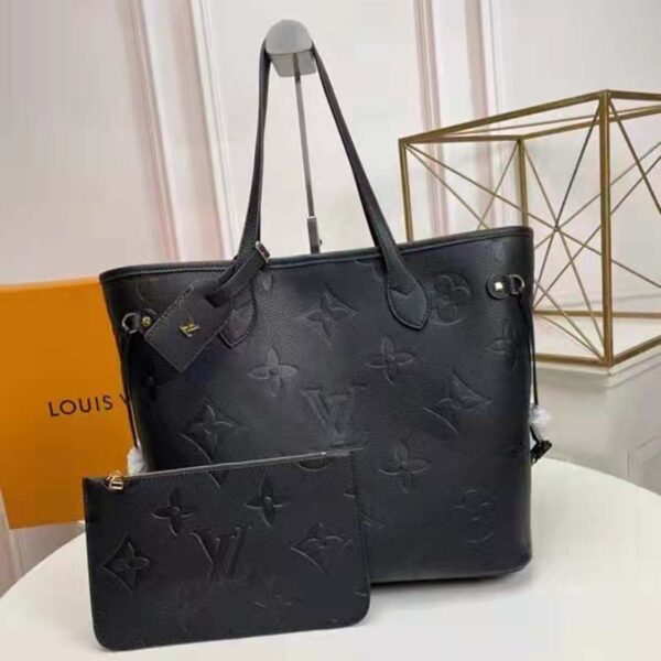 Louis Vuitton LV Women Neverfull MM Tote Black Embossed Cowhide Leather (10)