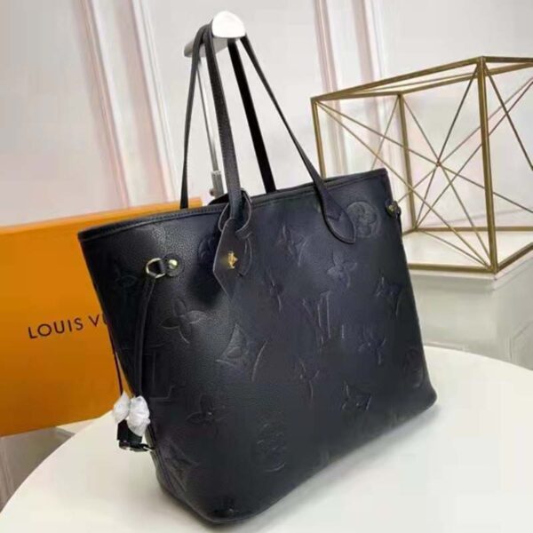 Louis Vuitton LV Women Neverfull MM Tote Black Embossed Cowhide Leather (4)