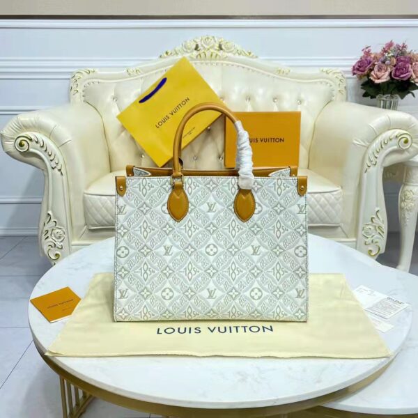 Louis Vuitton LV Women OnTheGo MM Tote Bag Since 1854 Jacquard Cowhide Leather (2)