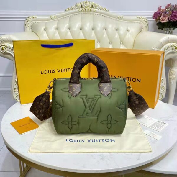 Louis Vuitton LV Women Speedy Bandoulière 25 Handbag Green Econyl Mini Monogram Canvas (15)