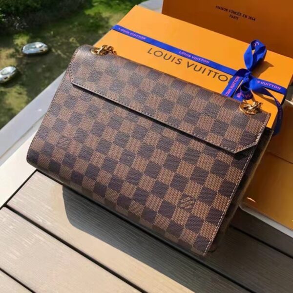Louis Vuitton LV Women Vavin Chain Wallet in Damier Ebene Coated Canvas-Brown (5)