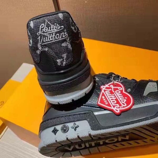 Louis Vuitton Unisex LV Trainer Sneaker Black Monogram Denim Rubber Outsole (7)