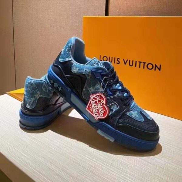 Louis Vuitton Unisex LV Trainer Sneaker Blue Monogram Denim Rubber Outsole (3)