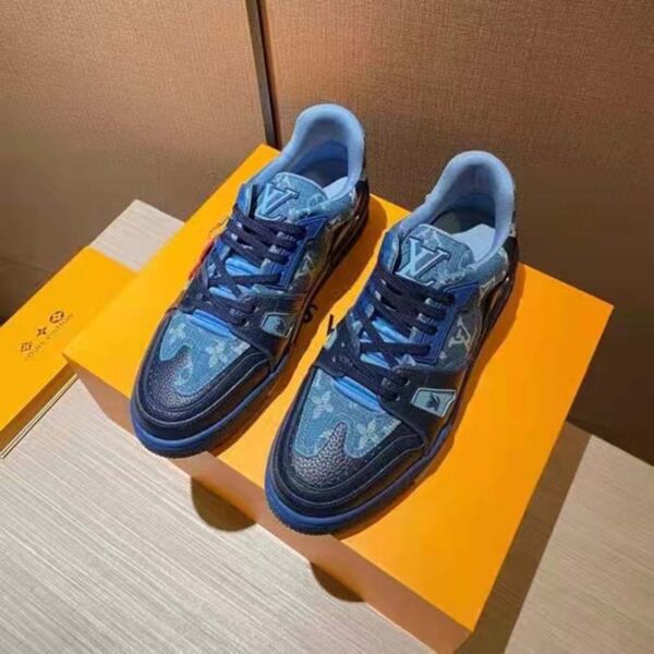 Louis Vuitton Unisex LV Trainer Sneaker Blue Monogram Denim Rubber Outsole (4)