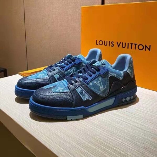 Louis Vuitton Unisex LV Trainer Sneaker Blue Monogram Denim Rubber Outsole (5)