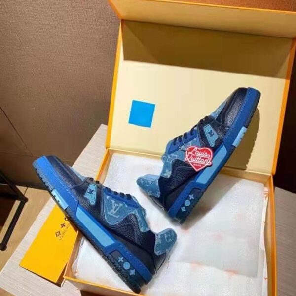 Louis Vuitton Unisex LV Trainer Sneaker Blue Monogram Denim Rubber Outsole (6)