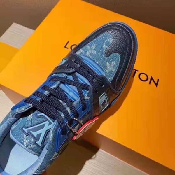 Louis Vuitton Unisex LV Trainer Sneaker Blue Monogram Denim Rubber Outsole (7)
