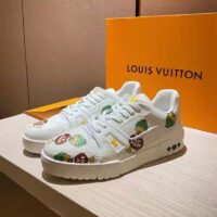 Louis Vuitton Unisex LV Trainer Sneaker White Printed Calf Leather Rubber Outsole (1)