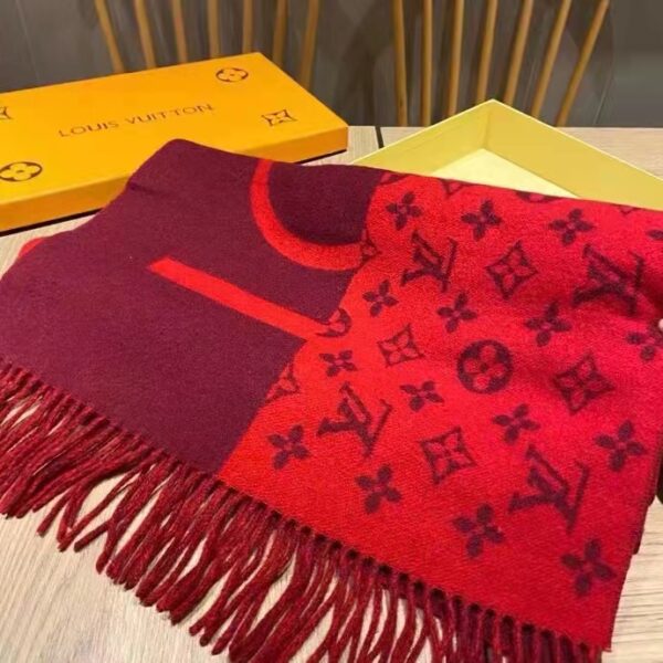 Louis Vuitton Unisex Monogram Split Scarf Red Allover Monogram LV Signature (1)