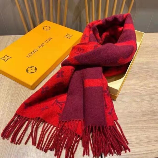 Louis Vuitton Unisex Monogram Split Scarf Red Allover Monogram LV Signature (2)