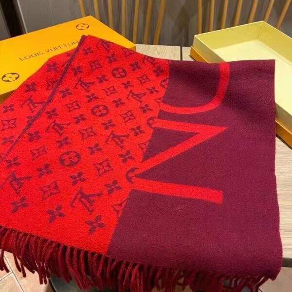 Louis Vuitton Unisex Monogram Split Scarf Red Allover Monogram LV Signature (4)