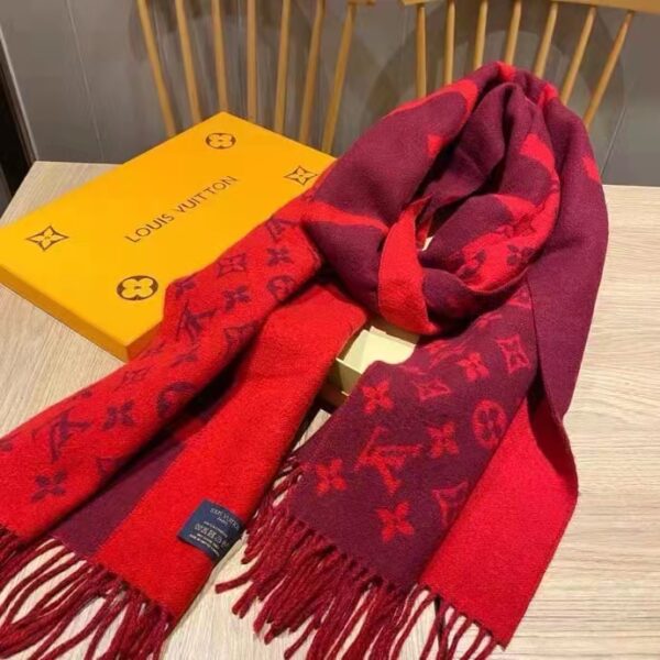 Louis Vuitton Unisex Monogram Split Scarf Red Allover Monogram LV Signature (5)