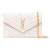 Saint Laurent YSL Women Monogram Chevron Quilted Chain Wallet-White