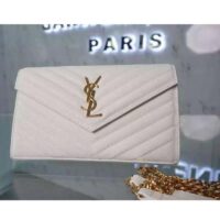 Saint Laurent YSL Women Monogram Chevron Quilted Chain Wallet-White