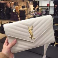 Saint Laurent YSL Women Monogram Chevron Quilted Chain Wallet-White