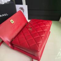 Chanel Women Flap Bag Top Handle Smooth Calfskin Gold-Tone Metal Red (1)