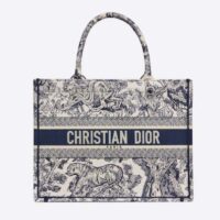 Dior Unisex Small Dior Book Tote Blue Toile De Jouy Embroidery (9)